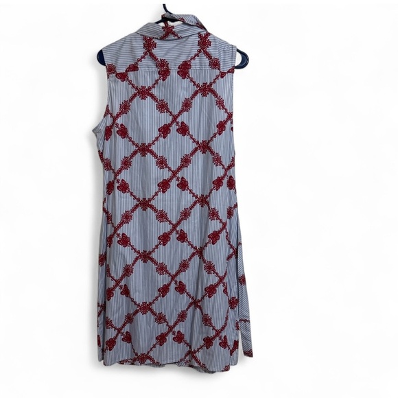 Tommy Hilfiger Cotton Shirt Dress Blue White Stripe Red Floral Size 14 Fall Dres - Picture 4 of 6